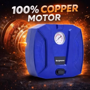 Bergmann Striker Compact & Portable Car & Bike Tyre Inflator | 12V DC, 120W, 100% Copper Motor | High Precision Metal Gauge | Braided Hose | LED Light | Blue - Image 5
