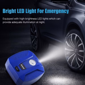 Bergmann Striker Compact & Portable Car & Bike Tyre Inflator | 12V DC, 120W, 100% Copper Motor | High Precision Metal Gauge | Braided Hose | LED Light | Blue - Image 3