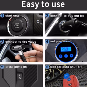 Bergmann Striker Digital Compact & Portable Car & Bike Tyre Inflator | 12V Dc, 120W, 100% Copper Motor | Digital Gauge with Preset & Auto Cut-Off | Braided Hose | Led Light | Red - Image 5
