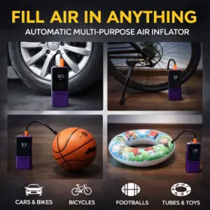 Bergmann VoltAir Cordless + Corded 2in1 Portable Tyre Inflator | 150 psi | 6000mAH Large Battery | LED Display | Type-C Port | for Cars, Bikes, Toys & Bicycles | Luxury Purple - Image 5