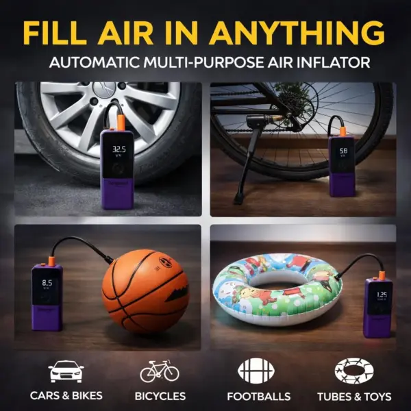 Bergmann VoltAir Cordless + Corded 2in1 Portable Tyre Inflator | 150 psi | 6000mAH Large Battery | LED Display | Type-C Port | for Cars, Bikes, Toys & Bicycles | Luxury Purple